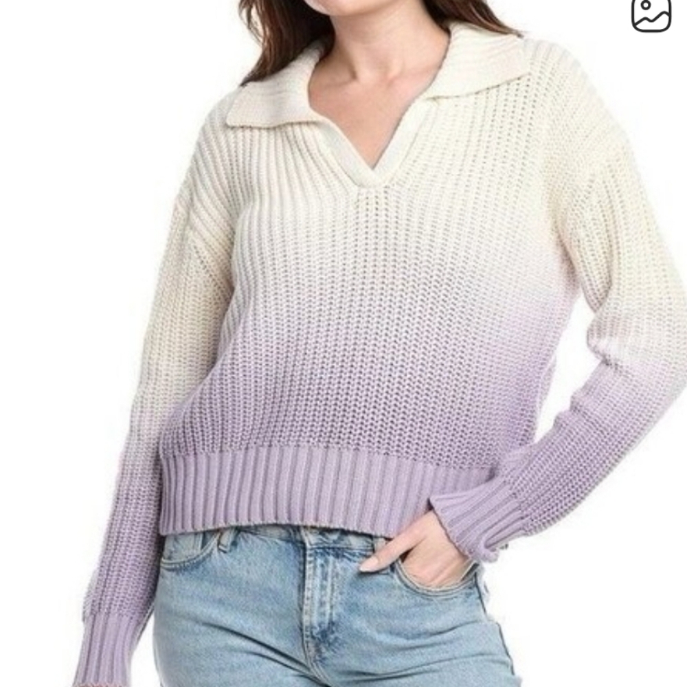 Splendid Raya Lavender Ombre Knit Polo Sweater Women’s Size Medium Chunky